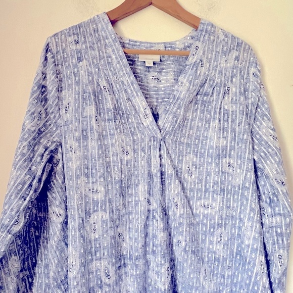 J. Jill Blue White Paisley Stripe Embroidered Caftan Maxi Coastal Summer - Picture 4 of 15